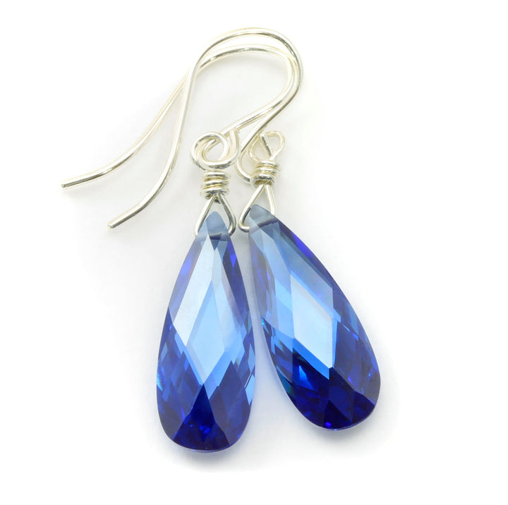 Sapphire Blue Cubic Zirconia Earrings Faceted Long Teardrop AAA CZ  Dangle 14k solid gold or filled or Sterling Silver Deep Royal Blue Drops