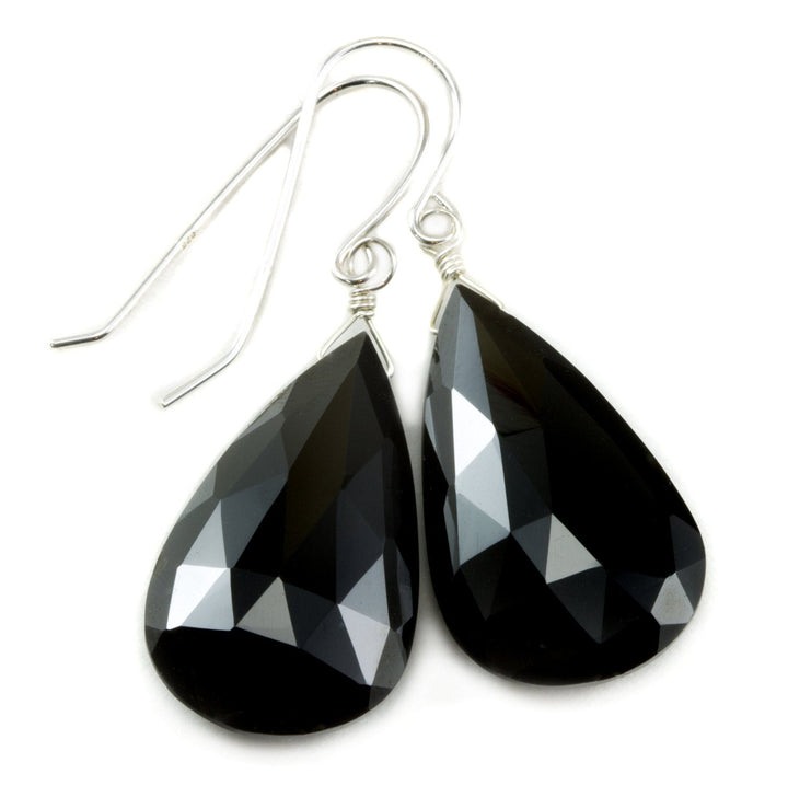 Spinel Earrings Black Large Teardrop Faceted Earrings Briolettes 14k solid Gold or Filled Simple Long Fat Drops French earwires Classic Drop