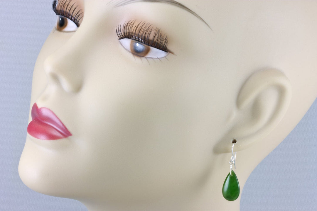 Jade Earrings Natural Green Nephrite Simple Teardrop Smooth Sterling Silver or 14k Solid Gold or Filled Simple Dainty Lightweight Drops