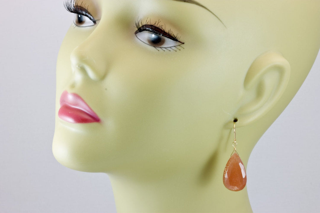 Peach Moonstone Earrings Large Fat Briolette Long Sterling Silver or 14k Solid Gold or Filled Faceted Teardrops huge long natural Drop