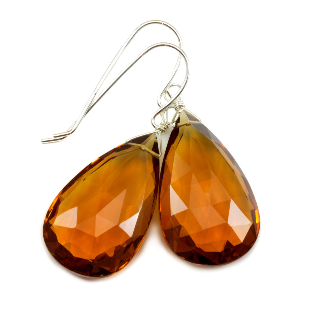 Citrine Earrings Dark Yellow Simulated Large Faceted Briolette Teardrops Drops 14k solid gold or filled or Sterling Silver Pear Shaped
