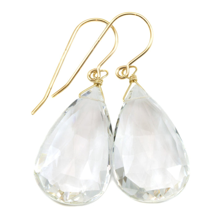 Crystal Clear Quartz Earrings Large Faceted Teardrop Drops 14k Solid Gold or Filled or Sterling Silver Natural Classic Basic Go To Drops