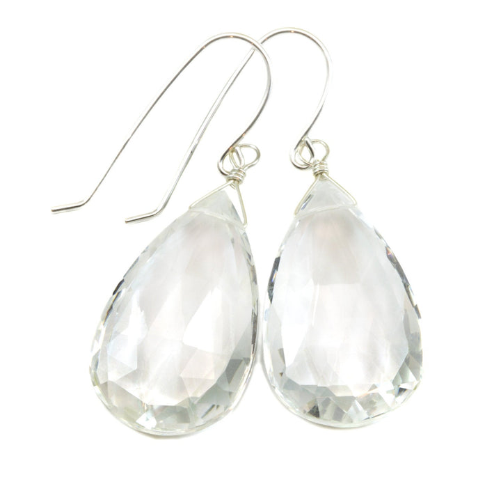 Crystal Clear Quartz Earrings Large Faceted Teardrop Drops 14k Solid Gold or Filled or Sterling Silver Natural Classic Basic Go To Drops