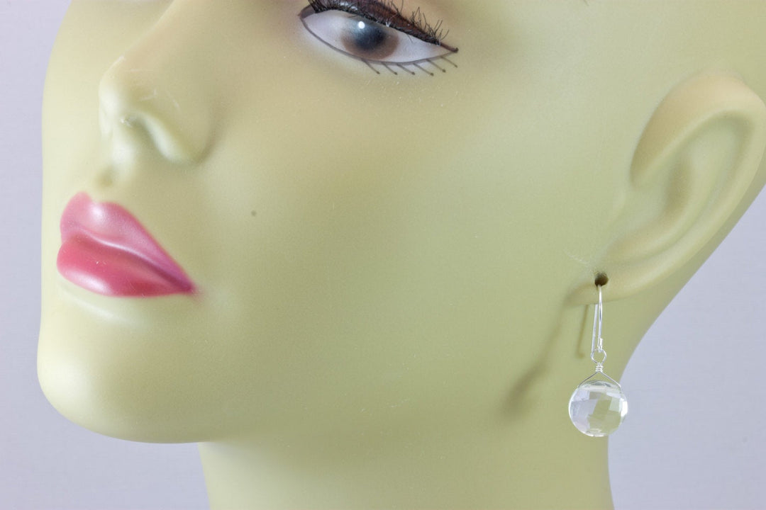 Topaz Earrings Round Briolette Teardrop Dangle faceted Sterling Silver or 14k Solid Gold Filled Clear Colorless Simple Drops Spyglass Design