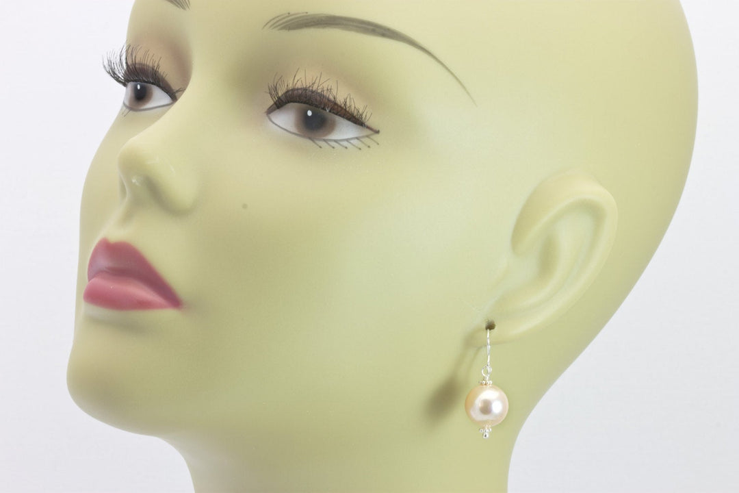 Mother of Pearl Earrings Pink Rose Round Drops Beaded Accents 14k Solid Gold or Filled or Sterling Silver Spyglass Soft Pale Pink Simple MOP