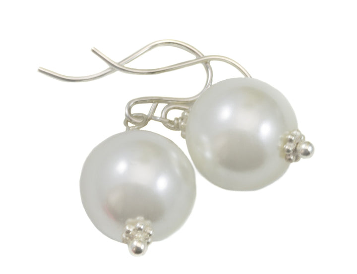 Mother of Pearl Earrings White Round Drops Beaded Accents 14k Solid Gold or Filled or Sterling Silver Spyglass MOP Simple Daily Lightweight