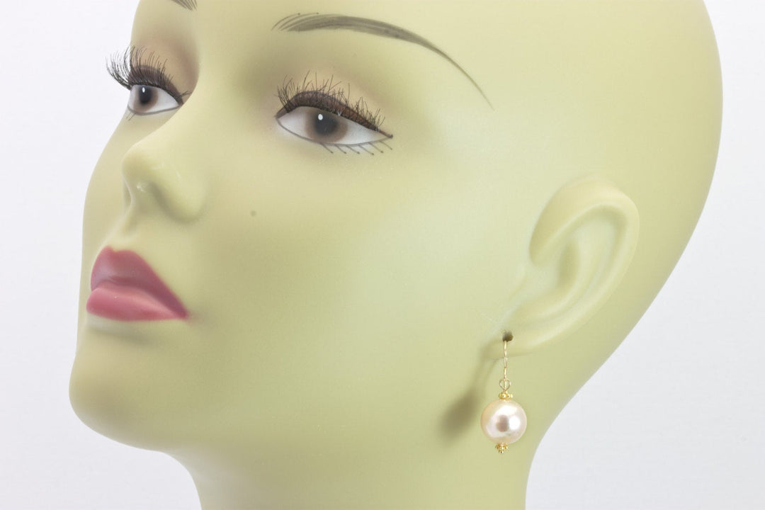 Mother of Pearl Earrings Pink Rose Round Drops Beaded Accents 14k Solid Gold or Filled or Sterling Silver Spyglass Soft Pale Pink Simple MOP