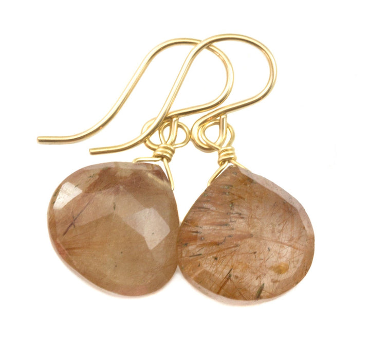 Rutile Tourmalated Quartz Earrings Rutile Faceted Hearts Sterling Silver or 14k solid gold or fill Bronze Rutilated Drops Natural Rutilation