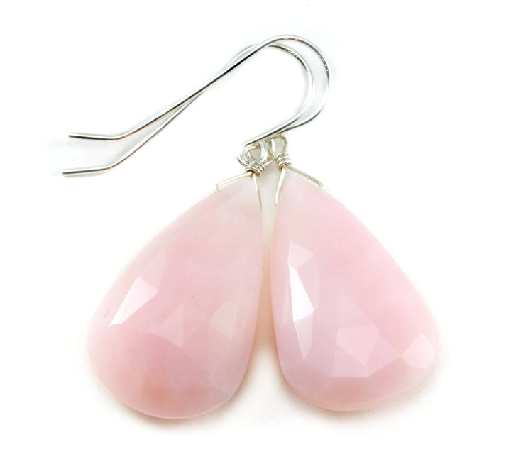 Pink Peruvian Opal Earrings Faceted Large Teardrop AAA Teardrops 14k Solid Yellow Gold or Filled or Sterling Silver Natural soft Long Drops