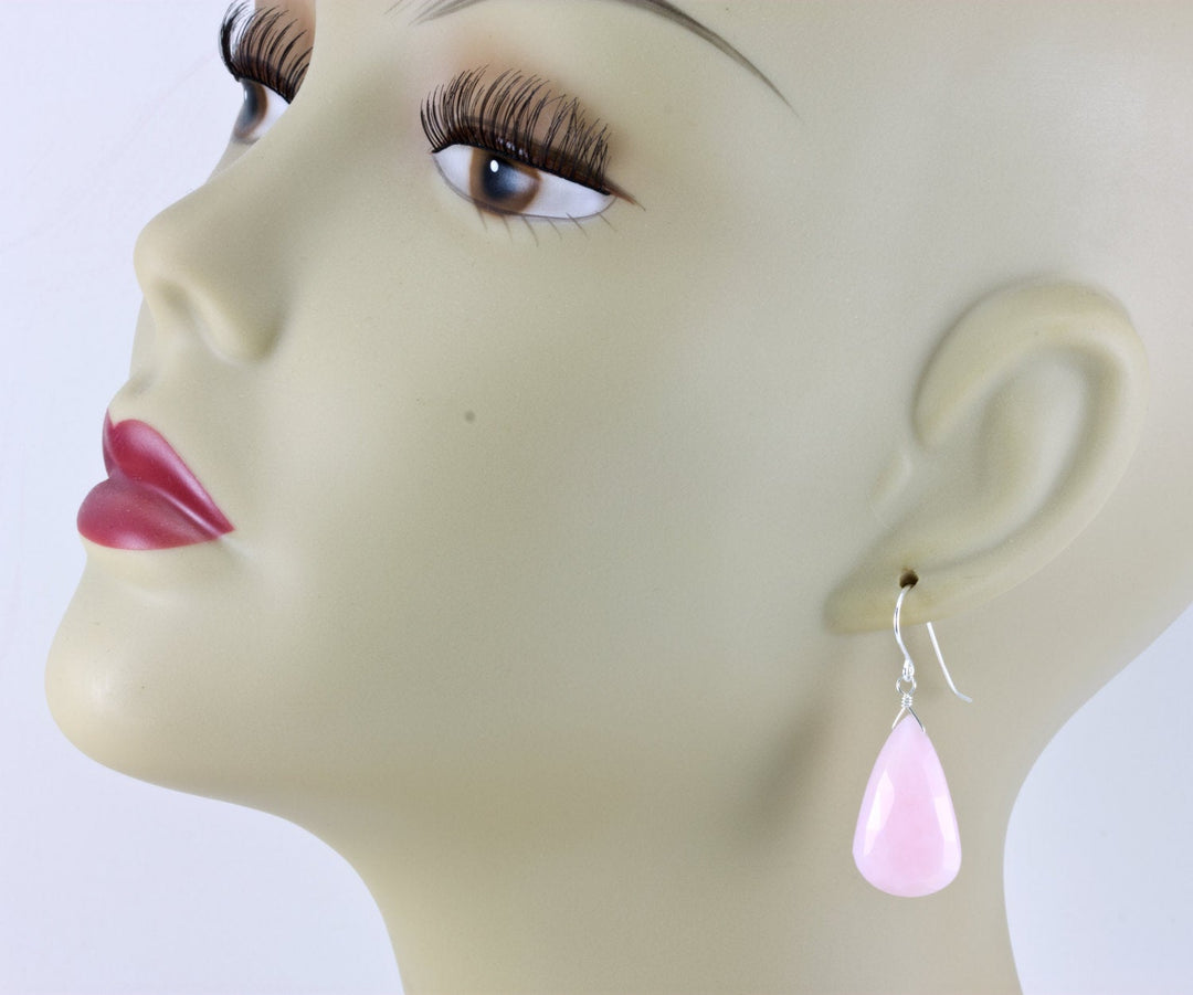 Pink Peruvian Opal Earrings Faceted Large Teardrop AAA Teardrops 14k Solid Yellow Gold or Filled or Sterling Silver Natural soft Long Drops