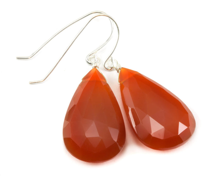 Carnelian Earrings Faceted Pear Large AAA Teardrops 14k Solid Gold or Filled or Sterling Silver Natural Orange Chalcedony Classic drops