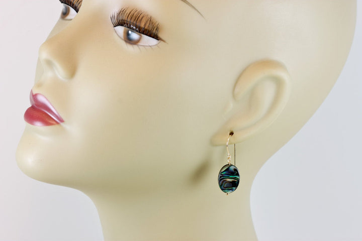 Abalone Earrings Paua Shell Teardrop Natural Peacock Oval 14k Solid Gold or Filled or Sterling Silver Blue Green Ovals Simple Drops MOP