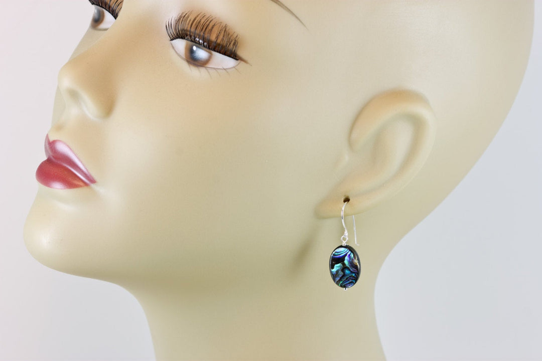 Abalone Earrings Paua Shell Teardrop Natural Peacock Oval 14k Solid Gold or Filled or Sterling Silver Blue Green Ovals Simple Drops MOP