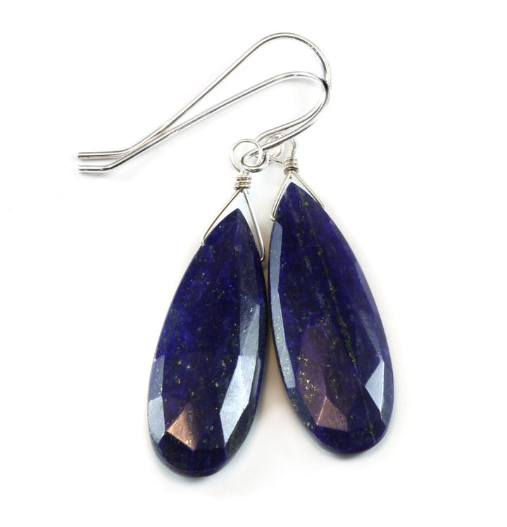 Lapis Lazuli Earrings Natural Faceted Long Teardrop Drops Dangle 14k Solid yellow gold or Filled or Sterling Silver Spyglass Designs Pyrite