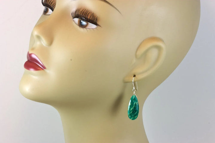 Amazonite Earrings Dark Blue Green Faceted Teardrops Long Sterling Silver or 14k Solid Gold or Filled Natural Color Large Spyglass Designs - Spyglass Designs