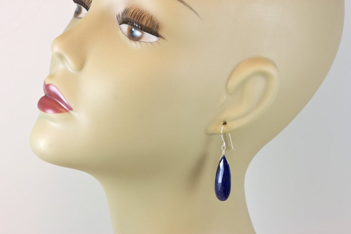 Lapis Lazuli Earrings Natural Faceted Long Teardrop Drops Dangle 14k Solid yellow gold or Filled or Sterling Silver Spyglass Designs Pyrite