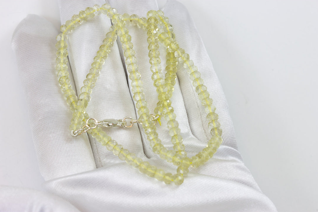 Natural Lemon Yellow Quartz  Necklace Beaded Sterling Silver 14k Gold Filled Solid Strand Faceted 18 19 Inch  AAA soft color classic design