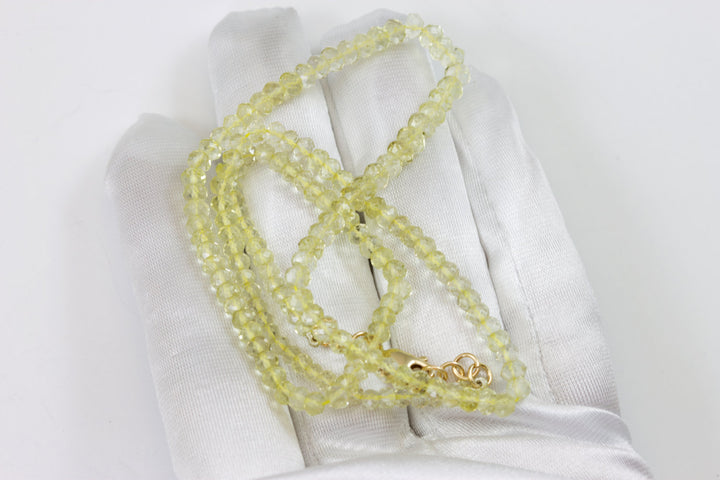 Natural Lemon Yellow Quartz  Necklace Beaded Sterling Silver 14k Gold Filled Solid Strand Faceted 18 19 Inch  AAA soft color classic design