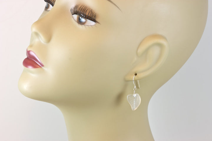 Natural Agate Earrings Hand Carved Leaf Shape AAA Drop Sterling Silver or 14k Gold Filled Cream White Curved Leaves Earthy Simple Dainty