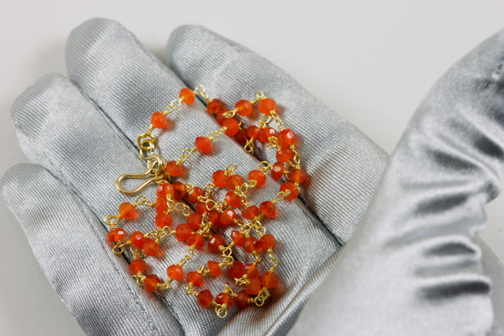 Carnelian Necklace Spaced Chain Link Faceted  Beaded  14k Gold Filled or Sterling Silver 18 19 Inches Natural Orange Agate Dainty Everyday