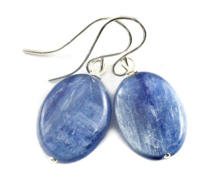 Kyanite Earrings  High Quality Raw Smooth Oval Drops 14k Solid Gold or Filled or Sterling Silver Rich Blue Natural Real Gemstones Simple