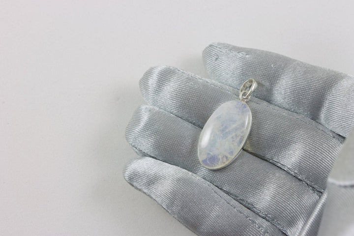 Moonstone Pendant smooth Sterling Silver Oval Cut Necklace Pendant Bezel Set Cabachon Simple Unique Design Oval Shape Large Rainbow Blue