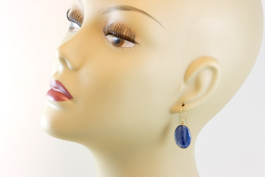 Kyanite Earrings High Quality Raw Large Smooth Oval Drop 14k Solid Gold or Filled or Sterling Silver Rich Blue Natural Simple Basic  Drops