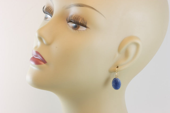 Kyanite Earrings  High Quality Raw Smooth Oval Drops 14k Solid Gold or Filled or Sterling Silver Rich Blue Natural Real Gemstones Simple