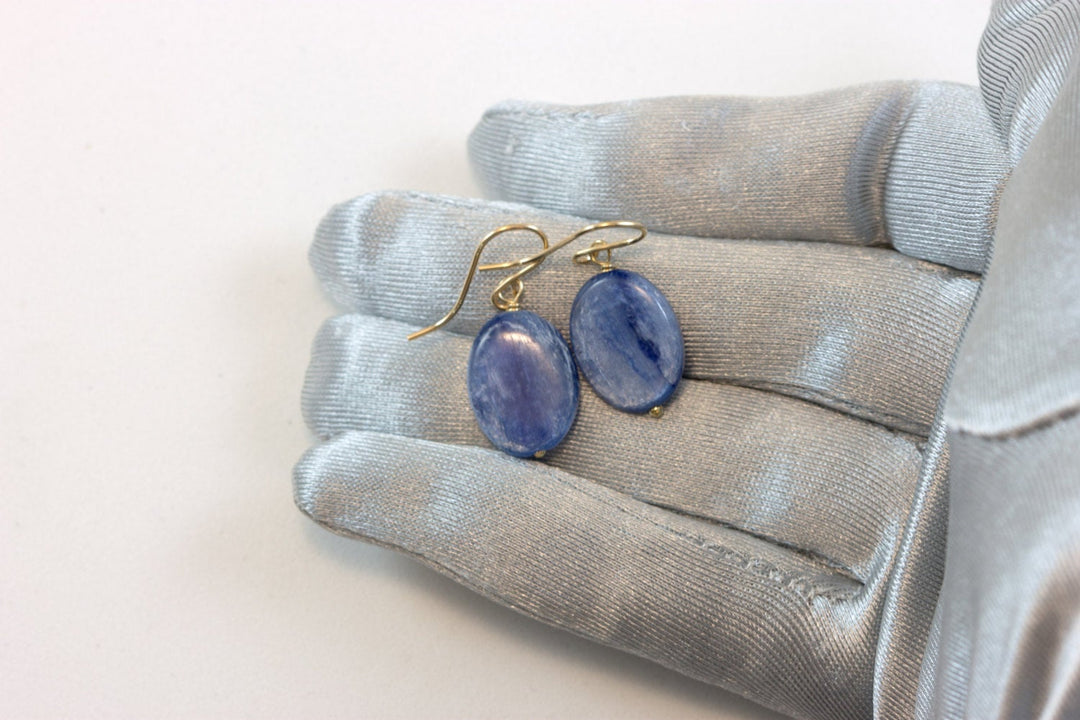 Kyanite Earrings  High Quality Raw Smooth Oval Drops 14k Solid Gold or Filled or Sterling Silver Rich Blue Natural Real Gemstones Simple