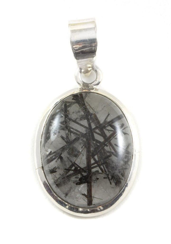 Black Rutile Tourmalated Quartz Pendant Large Oval Necklace Pendant Sterling Silver Bezel Set Natural Smooth Cabochon Thick Rutilated Simple