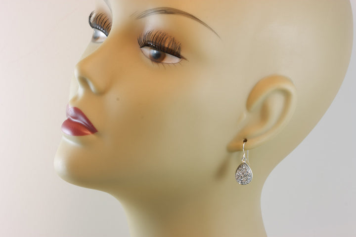 Silvery Drusy Earrings Sterling silver Druzy Teardrop Shape French Ear Wires Bezel Set Simple Drops Bright Silver Sparkle Dressy Simple