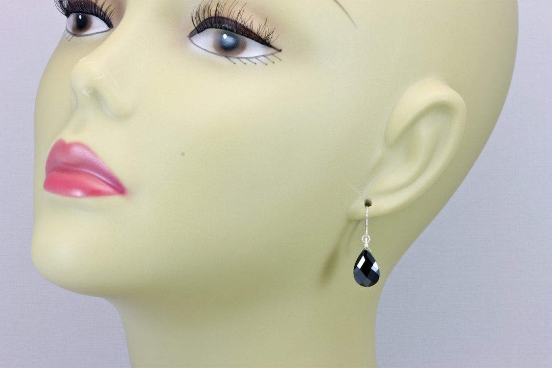 Black Sim Diamond Cubic Zirconia Earrings Pear Faceted Teardrop Briolette AAA CZ Sterling Silver or 14k Solid Gold or Filled Dangle Drops
