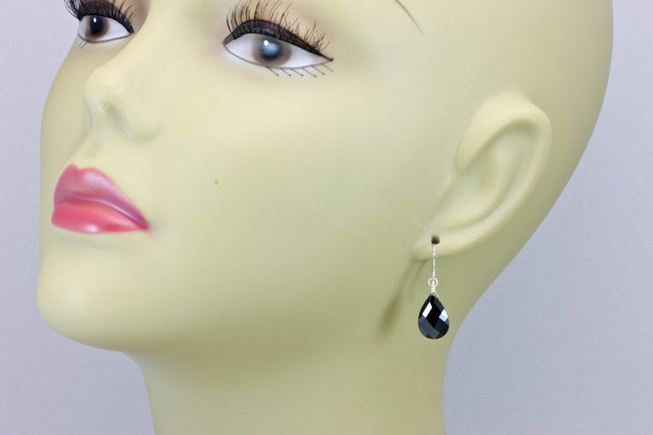 Black Sim Diamond Cubic Zirconia Earrings Pear Faceted Teardrop Briolette AAA CZ Sterling Silver or 14k Solid Gold or Filled Dangle Drops