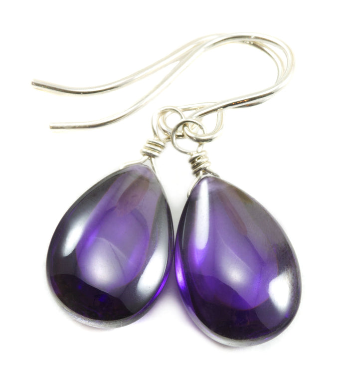 Purple Amethyst Cubic Zirconia Earrings Smooth Teardrop AAA CZ Sterling Silver or 14k Solid Gold or Filled Simple Dainty Lightweight Drops