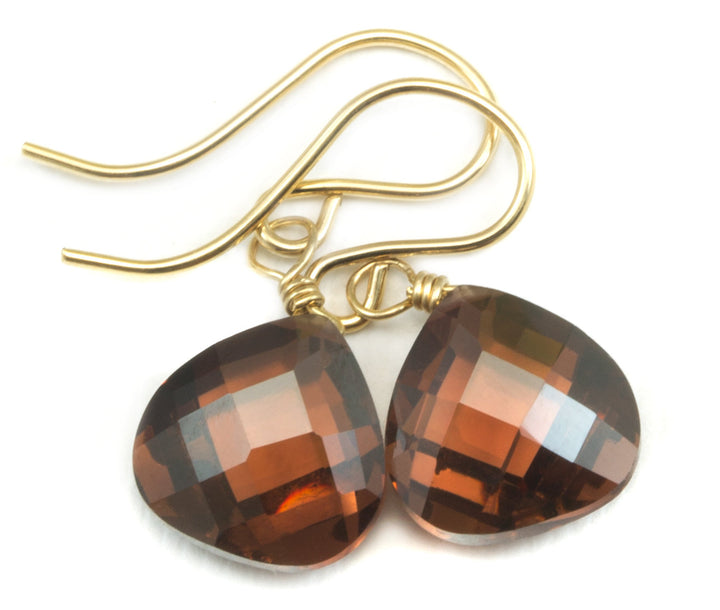 Dark Chocolate Cubic Zirconia Earrings Heart Briolettes AAA CZ  14k Solid Yellow Gold or Filled or Sterling Silver Simulated Diamond Simple