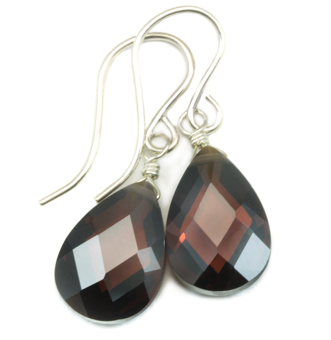 Dark Chocolate Sim Diamond Cubic Zirconia Earrings Teardrop Pear AAA CZ  14k Solid Gold or Filled or Sterling Silver Faceted Dainty Drops