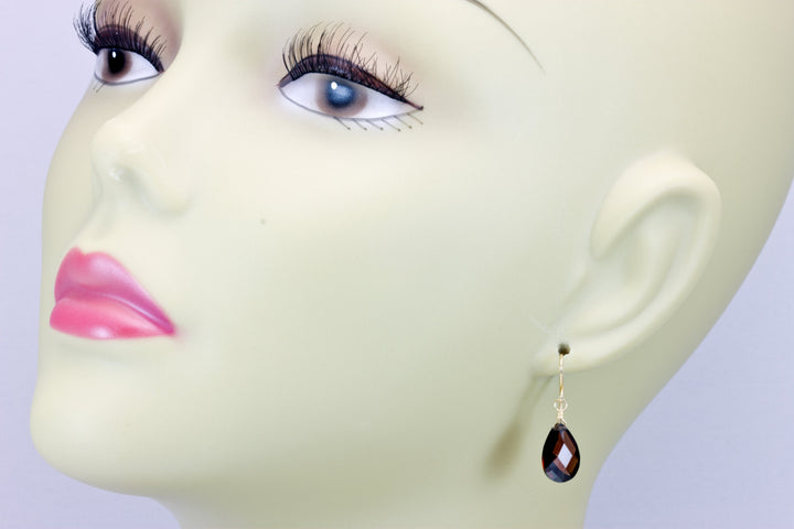 Dark Chocolate Sim Diamond Cubic Zirconia Earrings Teardrop Pear AAA CZ  14k Solid Gold or Filled or Sterling Silver Faceted Dainty Drops