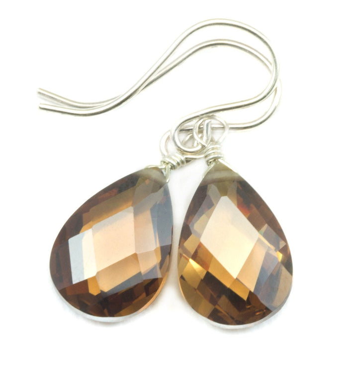 Chocolate Sim Diamond Cubic Zirconia Earrings Teardrop Pear Briolettes AAA CZ  14k Solid Gold or Filled or Sterling Silver  Classic Drops
