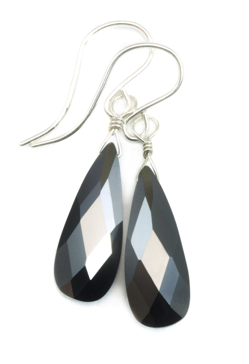 Black Sim Diamond Cubic Zirconia Earrings Long Faceted Teardrop Briolette AAA CZ Sterling Silver or 14k Solid Gold or Filled Simple Drops