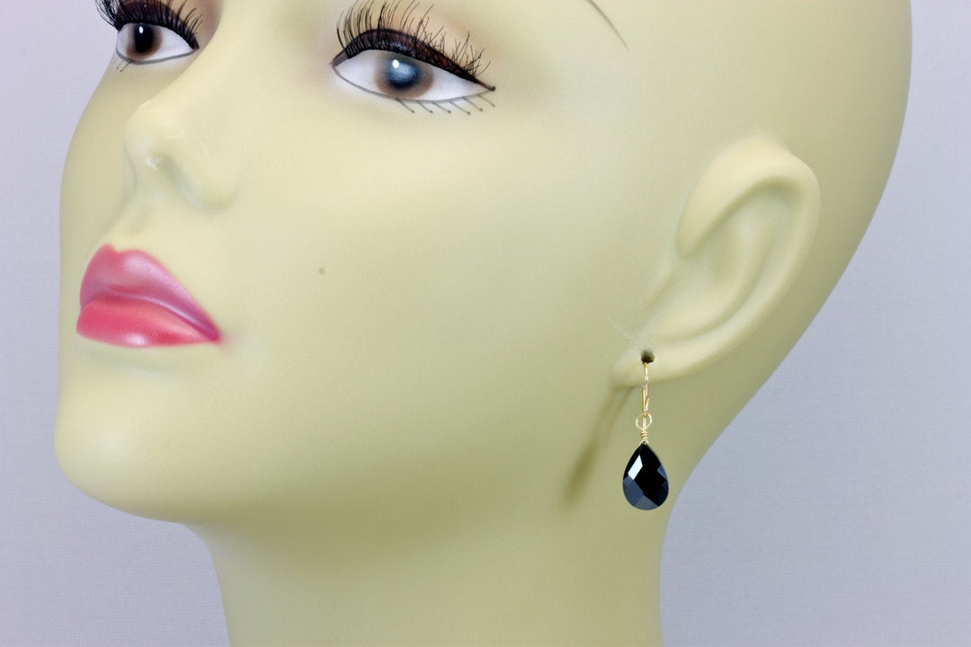 Black Sim Diamond Cubic Zirconia Earrings Pear Faceted Teardrop Briolette AAA CZ Sterling Silver or 14k Solid Gold or Filled Dangle Drops