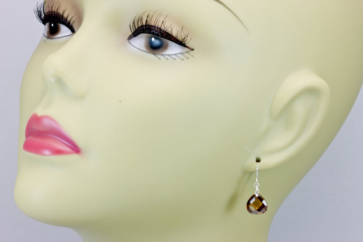 Chocolate Cubic Zirconia Earrings Heart Sim Diamond AAA CZ 14k Solid Gold or Filled or Sterling Silver Light Brown Classic Cut Simple Drops