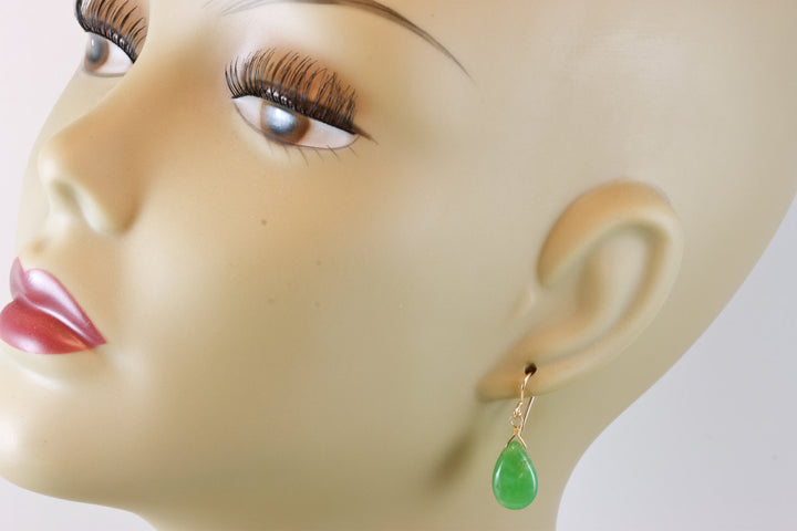 Green Chrysoprase Earrings Sterling Silver or 14k Solid Gold or Filled Smooth Pear Briolette Teardrops Simple Natural Raw Apple Green  Drops