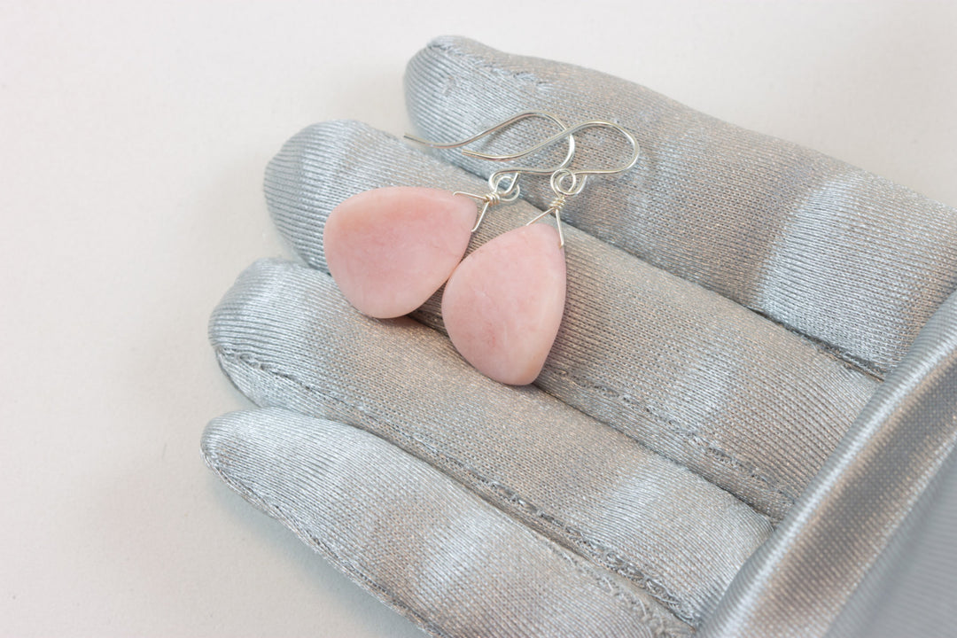 Pink Opal Earrings Natural Smooth Drop Curved Teardrops Matt Finish Sterling Silver or 14k Solid Gold or Filled Real Peruvian Opals Simple