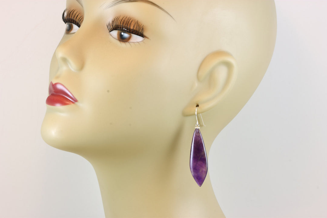 Purple Phantom Amethyst Earrings Smooth Natural Untreated Long Cut 14k Solid Gold or Filled or Sterling Silver Teardrop Real Large 2.2 Inch
