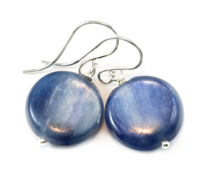 Kyanite Earrings  Rich Blue High Quality Smooth Simple Natural Round Button Drops 14k Solid Gold or Filled or Sterling Silver Dainty Dangles