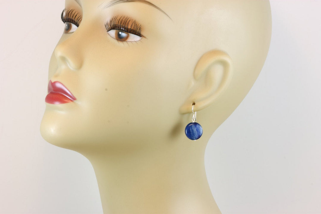 Kyanite Earrings  Rich Blue High Quality Smooth Simple Natural Round Button Drops 14k Solid Gold or Filled or Sterling Silver Dainty Dangles