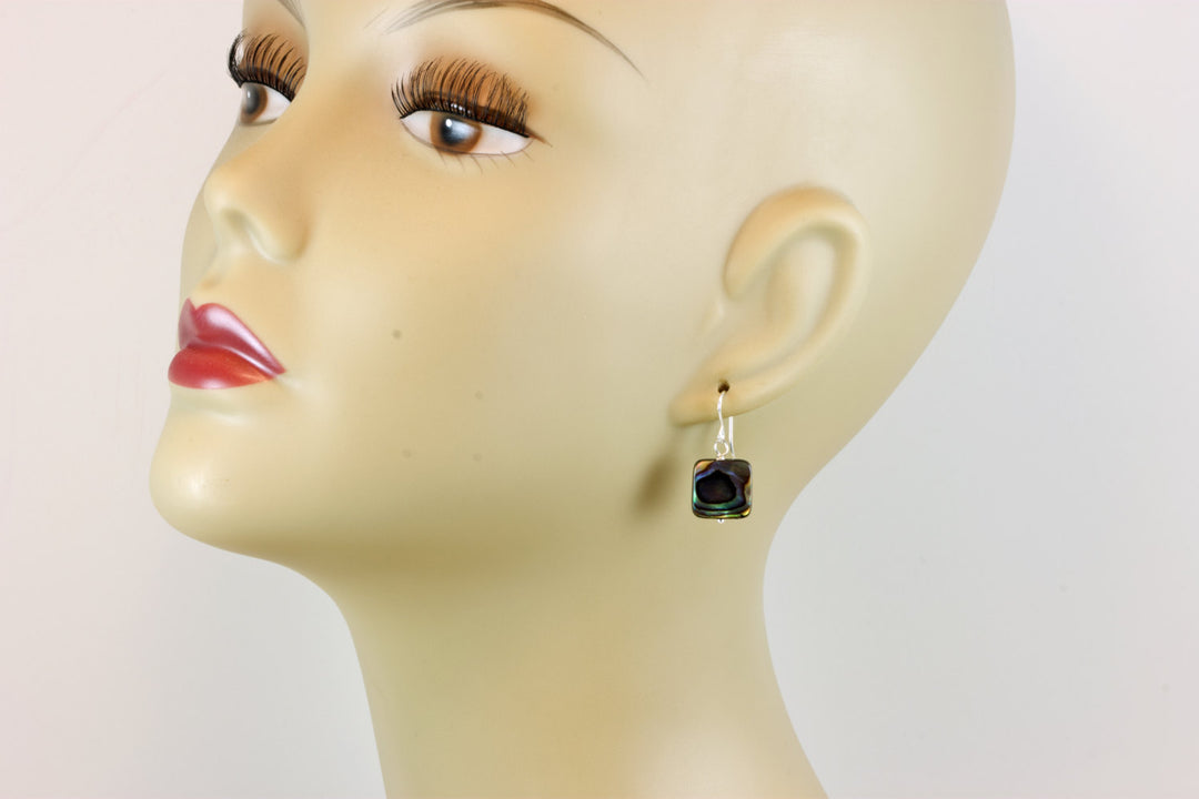 Abalone Paua Shell Teardrop Earrings Natural Peacock Oval 14k Solid Gold or Filled or Sterling Silver Square Simple Small Dainty MOP Drops