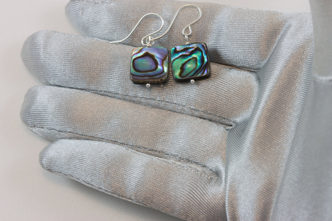 Abalone Paua Shell Teardrop Earrings Natural Peacock Oval 14k Solid Gold or Filled or Sterling Silver Square Simple Small Dainty MOP Drops