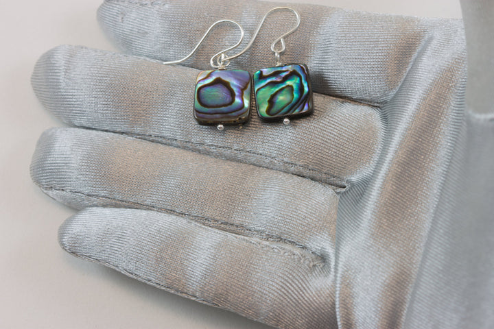 Abalone Paua Shell Teardrop Earrings Natural Peacock Oval 14k Solid Gold or Filled or Sterling Silver Square Simple Small Dainty MOP Drops