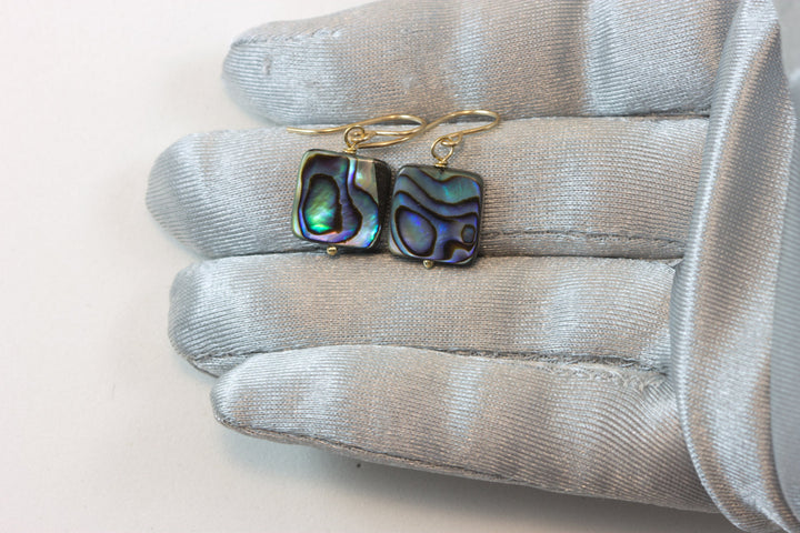 Abalone Paua Shell Teardrop Earrings Natural Peacock Oval 14k Solid Gold or Filled or Sterling Silver Square Simple Small Dainty MOP Drops